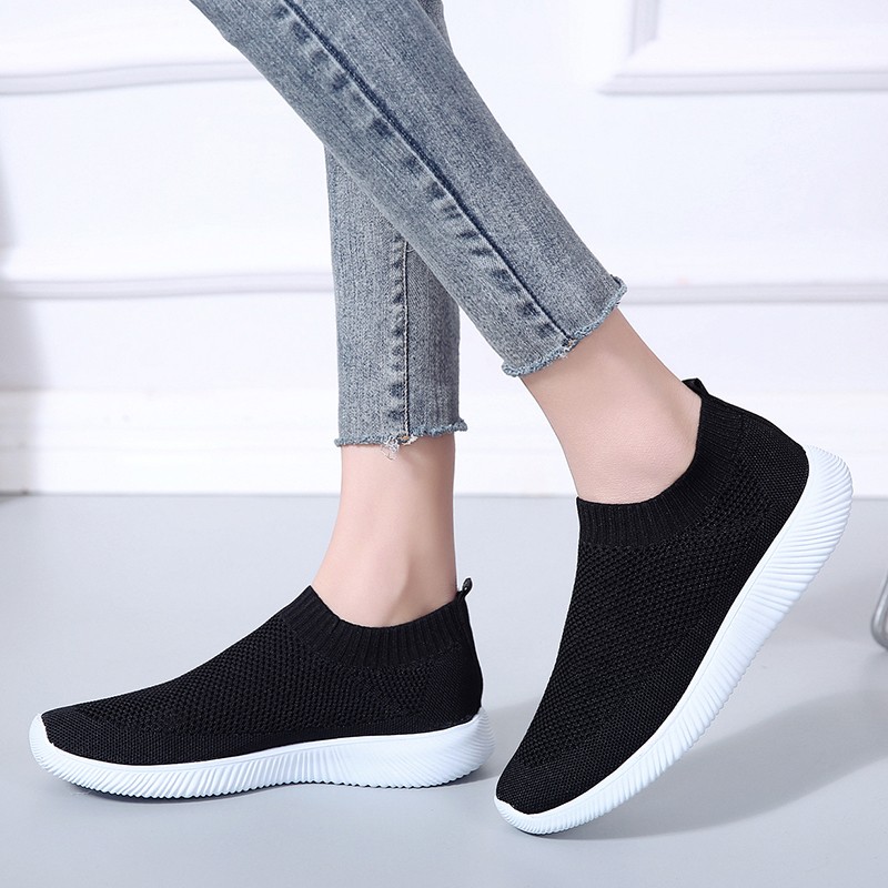 Rimocy Breathable Air Mesh Knitted Sneakers Women 2022 Spring Summer Plus Size Ladies Flats Comfortable Soft Casual Shoes Woman