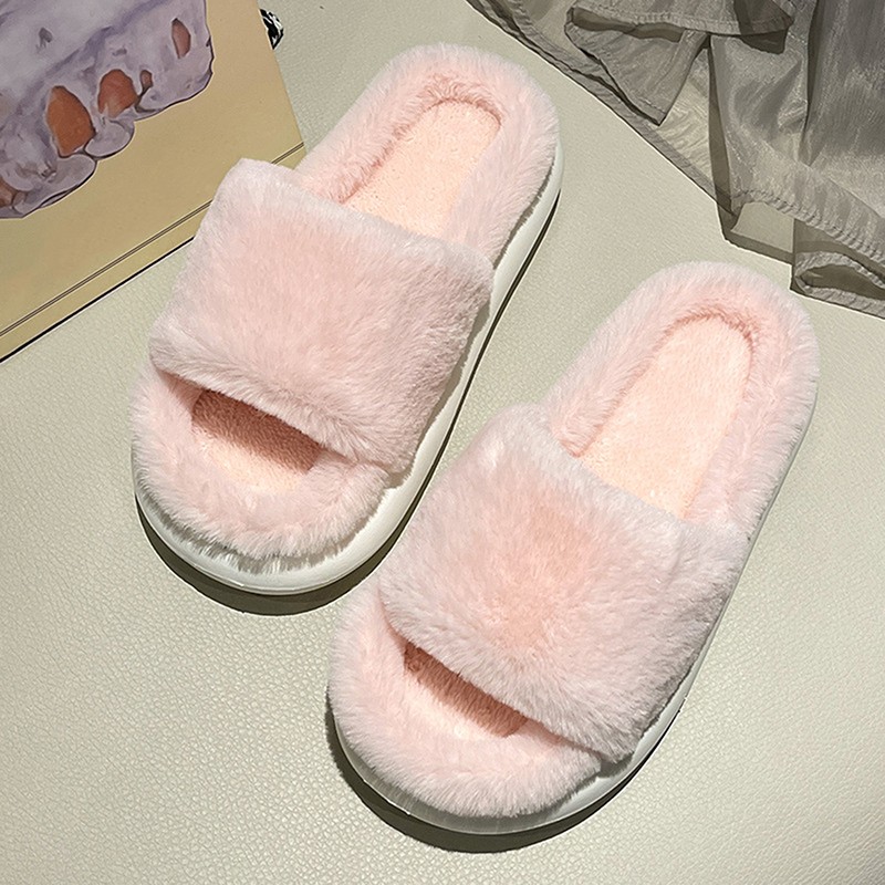 Plush Home Slippers Fluffy Women Slides Comfort Furry Flat Sandals Female Cute Slippers Shoes For Women Indoor Flip Flops