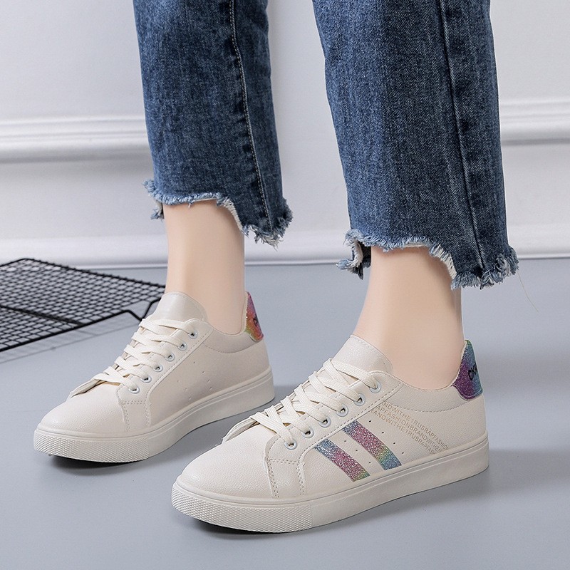 Women white shoes flat beautiful casual shoes lace-up all-match street shopping comfortable round head high quality woman sneakers