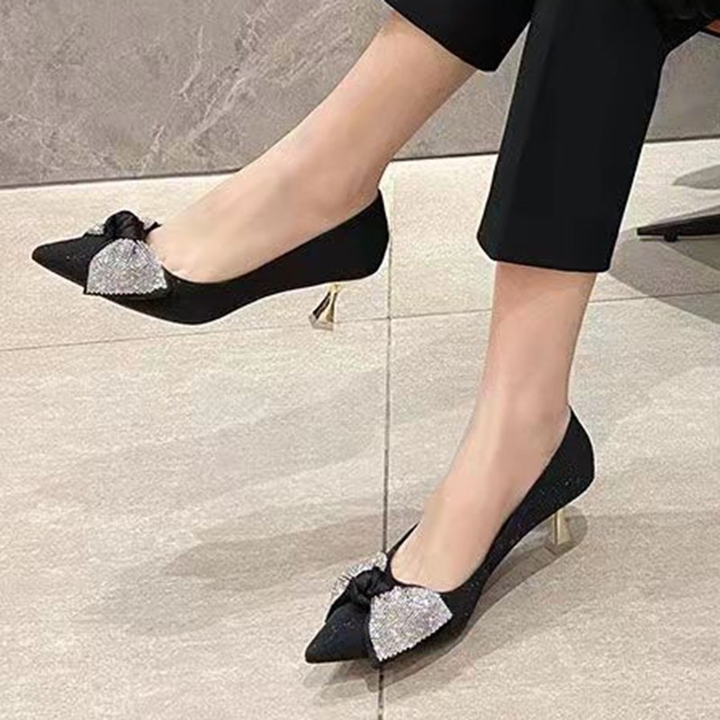 Lucifer 2022 Fashion Crystal Bowknot Pumps Women Pointed Toe High Heel Shoes Woman Stiletto Heel Party Shoes Zapatos De Mujer