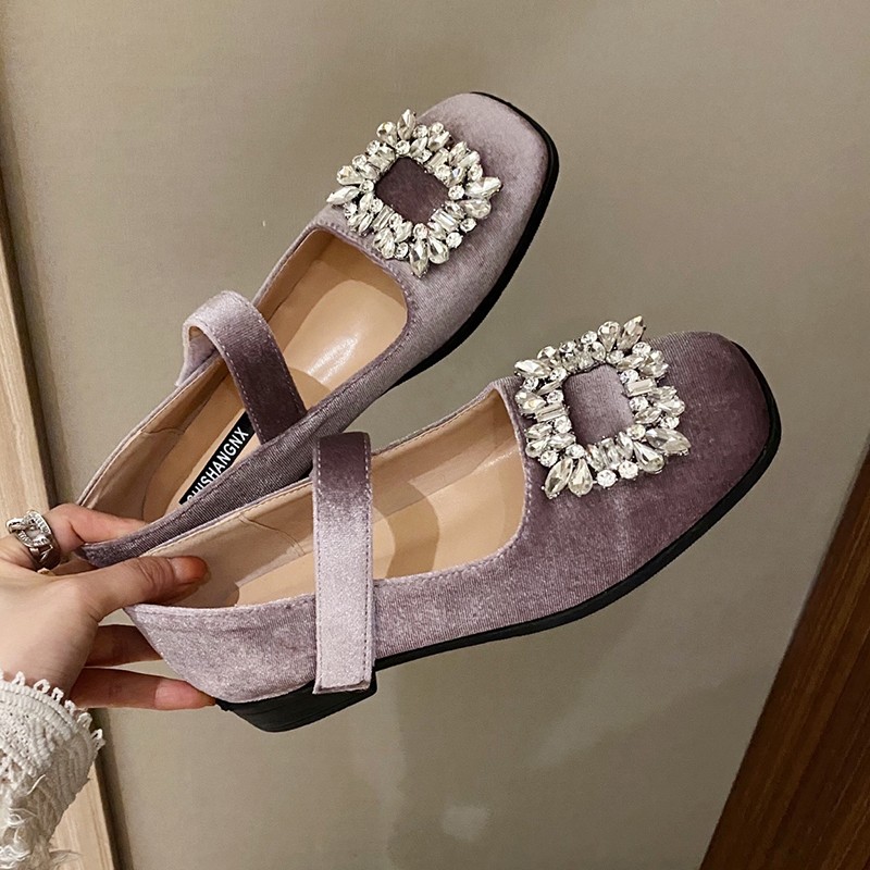 Rimocy Spring Autumn Crystal Mary Jane Shoes For Women Low Heel Ankle Strap Pumps Woman Dress Rhinestone Fashion Party Shoes