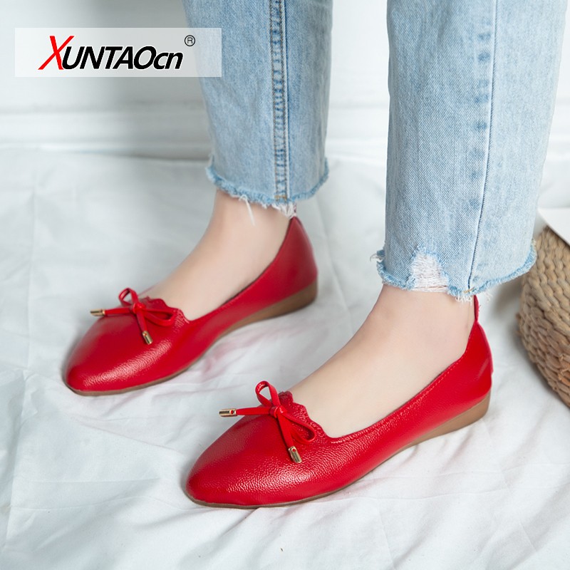 Fashionable summer women's shoes lightweight pure leather pointed toe women shoes flat heel