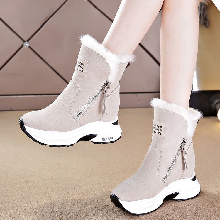 snow boots women 2021 winter high boots plush warm boots plus size easy wear girl shoes white zip female boots hot