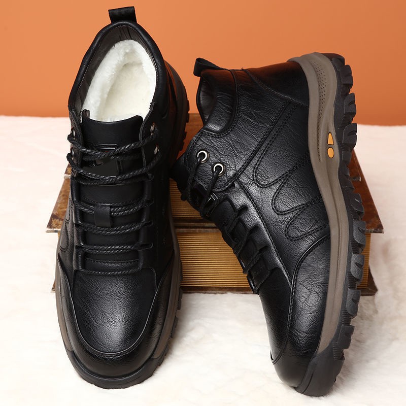 Men's shoes 2021 autumn and winter warm casual fashion lace up basic leather shoes bota male zapatos de segurchampre hombre