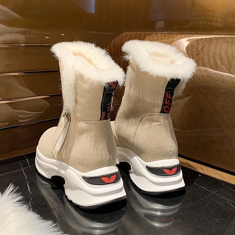 New Winter Warm Ankle Boots For Women Boots 5cm Height Increasing Platform Furry Boots Warm Chunky Sole Snow Boots Socks Woman