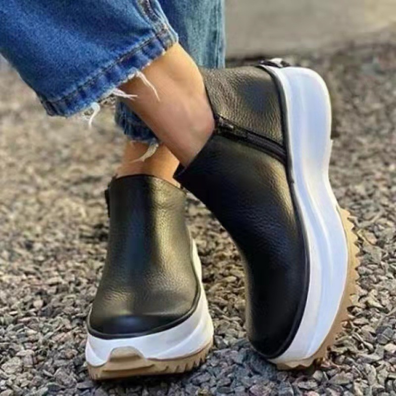 2021 autumn and winter new wedge thick heel bottom zipper ankle boots women platform leather shoes woman booties punk shoes