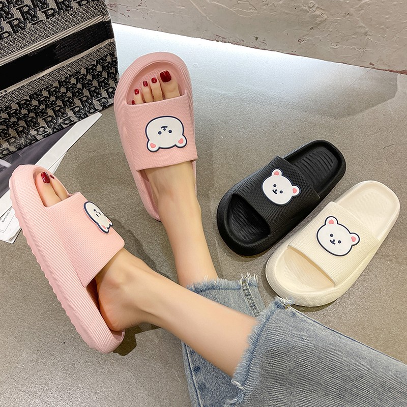 Lucifer Cute Cartoon Bear Platform Slippers Women 2022 Summer EVA Soft Sole Home Flip Flops Woman Non-slip Beach Sandals Female