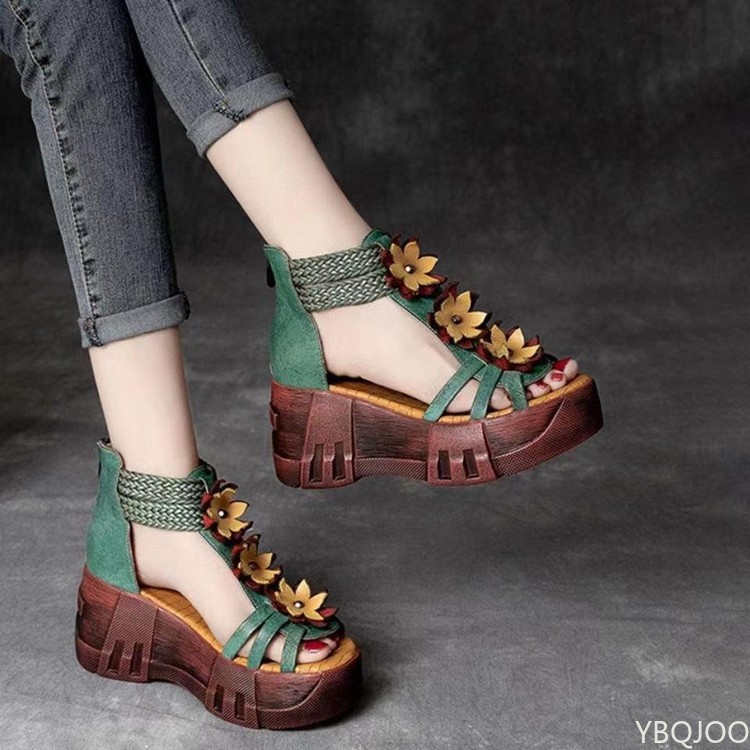 Women Sandals Retro 2022 New Real PU Leather Women Sandals Summer Platform Flat Shoes Sandal Women Leather Gladiator Sandals