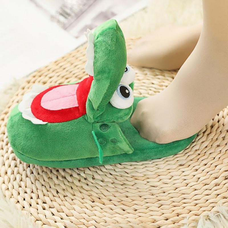 New Women Slippers Cartoon Frog Plush Warm Shoes Furry Flip Flops Women Winter House Shoes Girl Soft Home Home Shoes