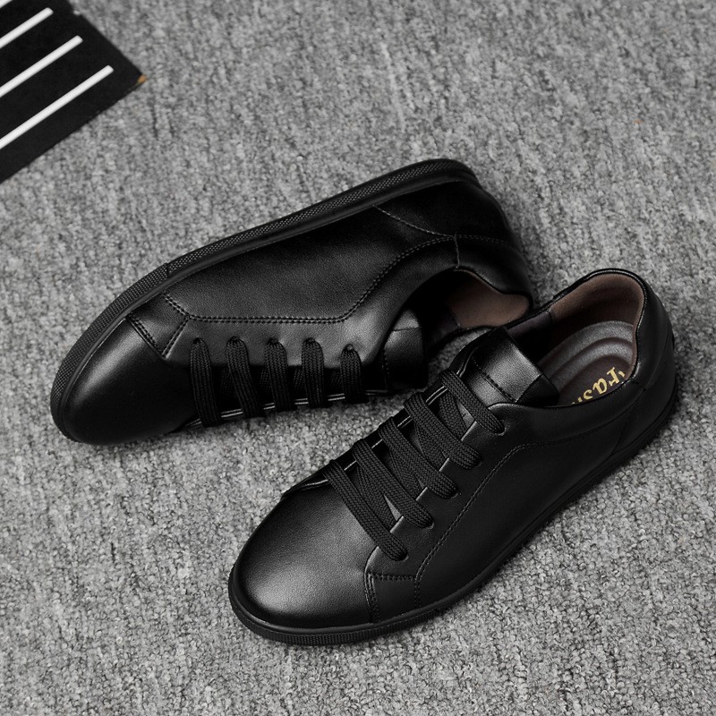 Simple black sneakers leather shoes men white sneakers male flat shoes soft sole breathable men's shoes