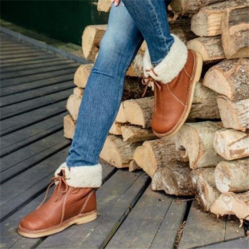 2021 women snow boots for woman winter fur plush lace up boots female flat large size warm boots boots pu leather woman boots