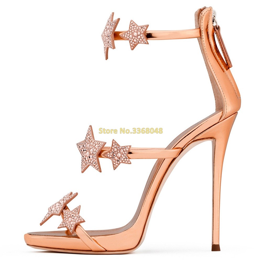 Crystal Star Decor Sandals Thin High Heels Open Toe Stiletto High Heels Ankle Strap Shoes Summer Dress Shoes Hot Sale