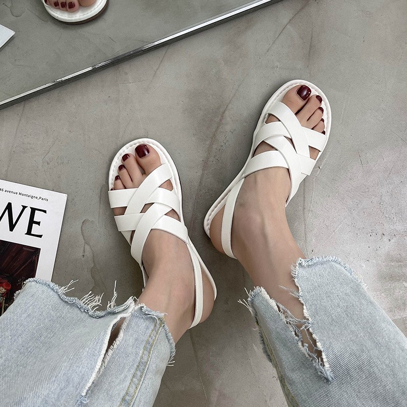 2021 summer flat sandals women retro cross braided buckle beach roman shoes sandals women open toe sandals women sandals