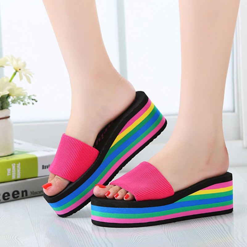 2022 summer ladies sandals slippers thick sole bathroom slippers wedge beach flip flops high heels beach slippers