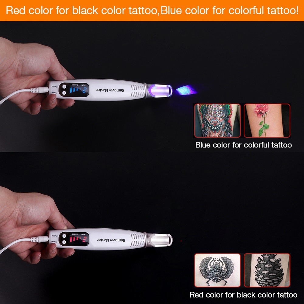 Laser pen, tattoo removal, acne removal, dark spot removal, professional blue and red laser pen for tattoo removal, laser pen for cleaning acne and dark spots. pigmentation removal machine