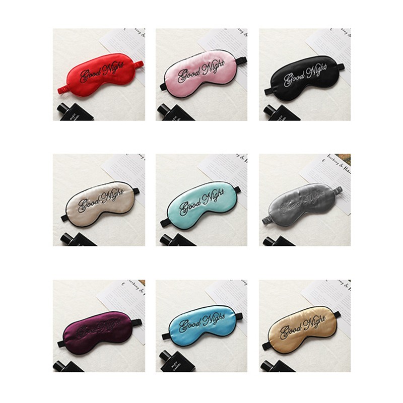 Embroidered Silk Sleep Mask Adjust Button Travel Ventilation Sleep Mask Good Night Pattern Eye Patches For Sleeping Aid