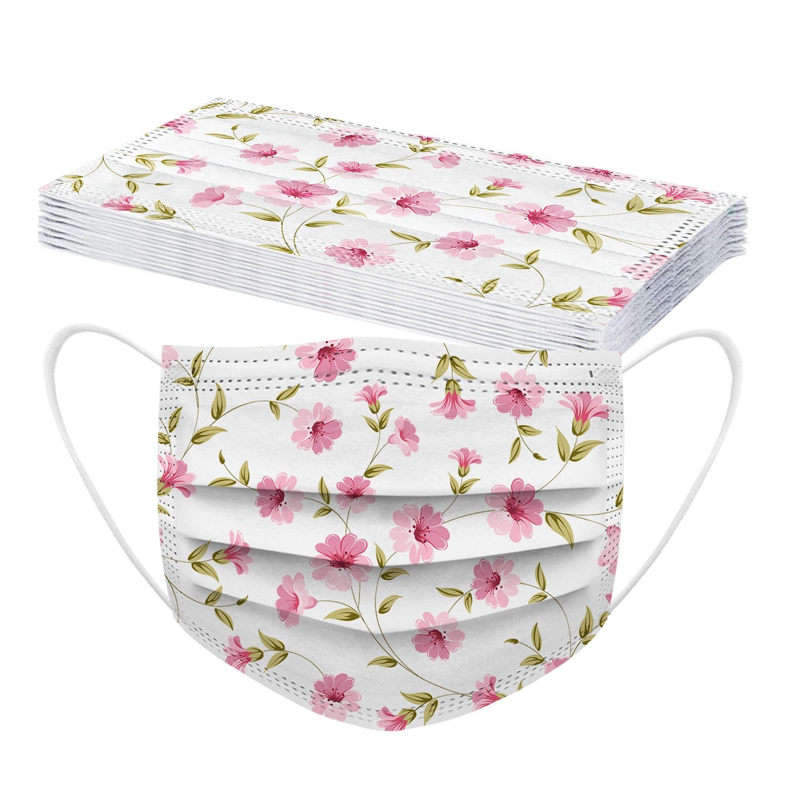 18 Styles 10pcs Disposable Face Masks Unisex Adult Floral Leaves Print 3-layer Windproof Fog Fog Pollution Face Masks