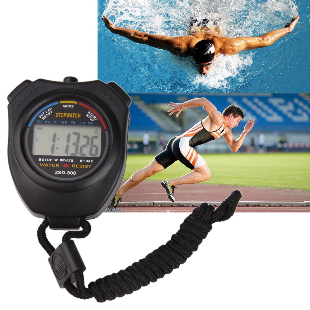 New Classic Waterproof Digital Professional Portable LCD Handheld Sports Stopwatch Timer Stop Watch With Chain For Sports