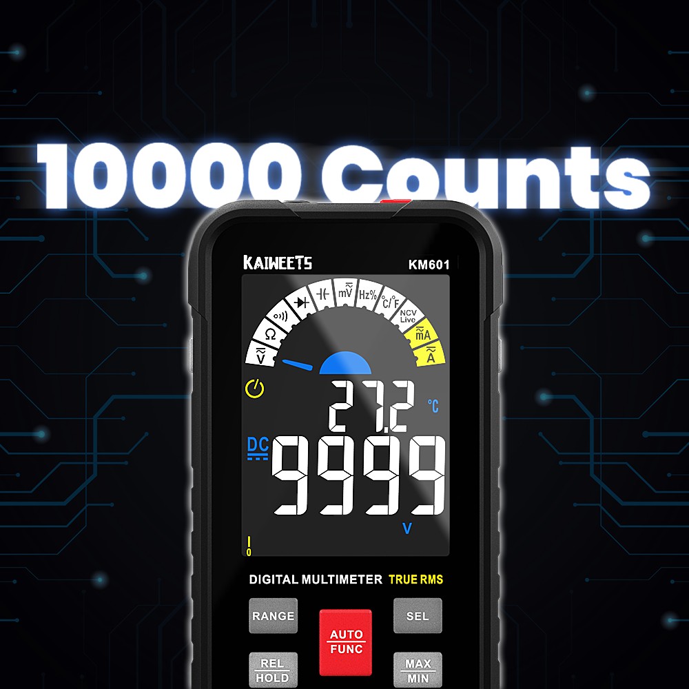 عداد متعدد رقمي كايويتس KM601 9999 مقياس متعدد ذكي للسيارات 1000 فولت 10 أمبير مقياس السعة أوم هرتز مقياس التيار المتناوب الحقيقي RMS تيار مستمر DMM