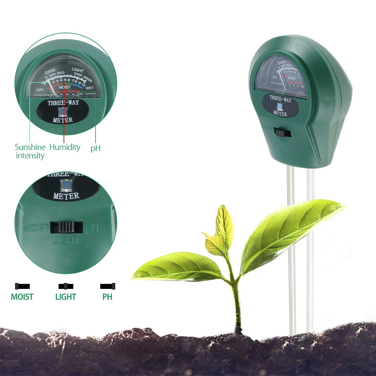 3 in 1 Soil Tester Precision Soil Moisture Meter Sensor Digital Moisture pH Test Light Plant Care Gardening Tool