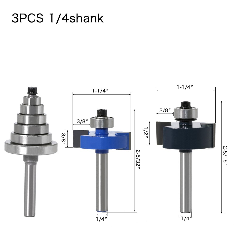 Rabbit Router Bit with 6 Bearings Set-1/4" Shank 6mm Shank Woodworking Cutter Tenon Cutter for Woodworking Tools