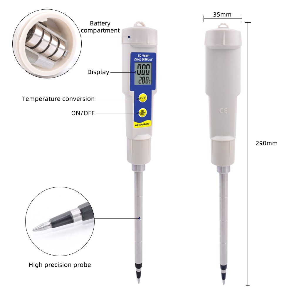 EC-315 متر التربة 2 في 1 التربة EC و جهاز قياس درجة الحرارة مقاوم للماء 0 ~ 4.00 mS/cm متعددة الأغراض الموصلية تستر مع ATC 50% Off