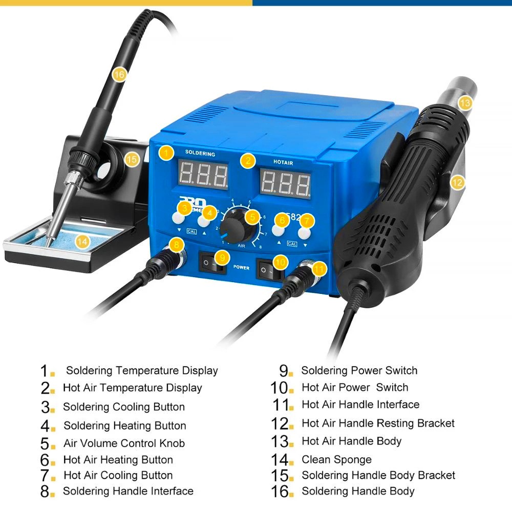 2 in 1 Hot Air Gun Soldering Soldering Station Soldering Iron LED Digital Display Hair Dryer Welding Soldering Tool by PROSTORMER