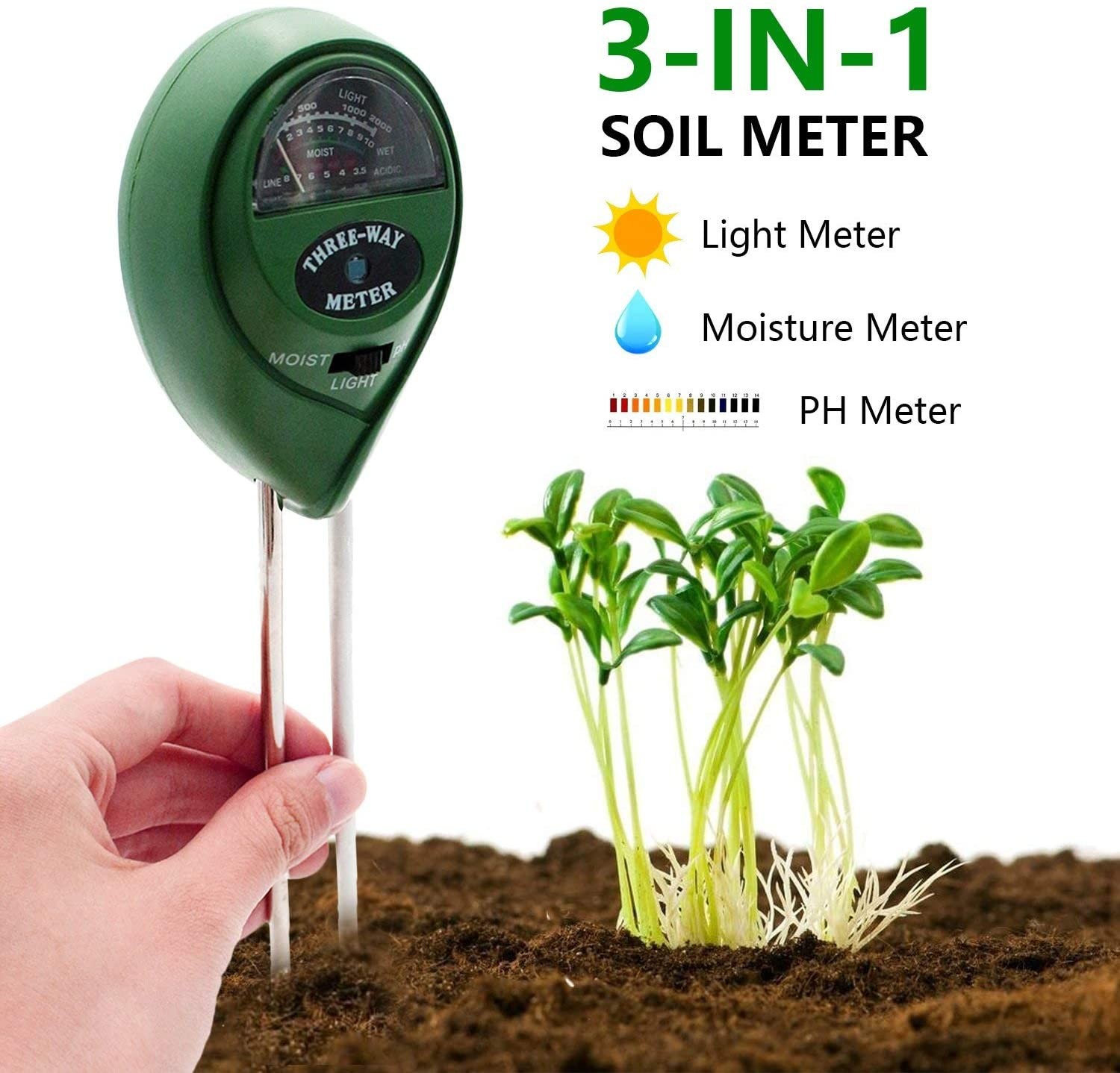 Soil PH Tester, 3/4 in 1 pH Light Moisture Acidity Tester Soil Tester Moisture Meter Soil Test Kit Plant for Flowers