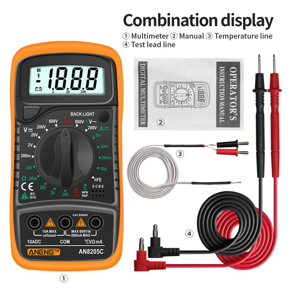 ANENG AN8205C Digital Multimeter AC/DC Ammeter Volt Ohm Test Meter Profession Multimeter With Thermocouple LCD Backlight Display