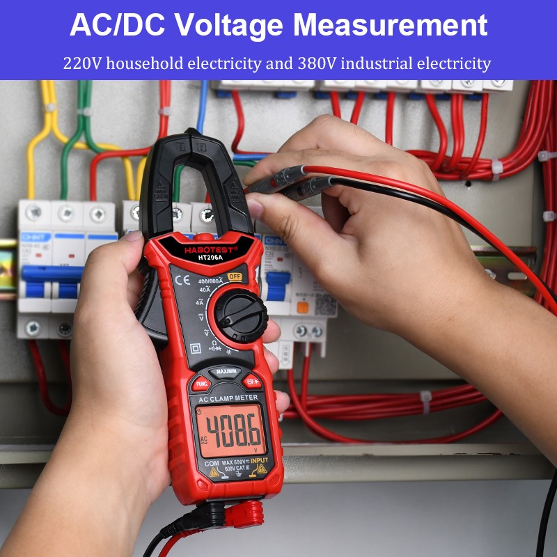 كماشة مقياس التيار الكهربائي Curent المشبك متر HABOTEST HT206A المهنية الرقمية المتعدد TRMS 600A أمبير متر 600 فولت التيار المتناوب تيار مستمر جهاز قياس الجهد الكهربائي