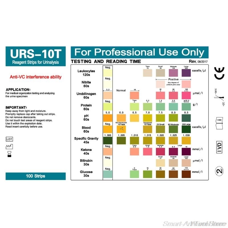 100 Strips URS-10T Urinalysis Reagent Strips 10 Urine Parameters Test Strip Leukocytes Nitrite Polybilinogen Protein pH