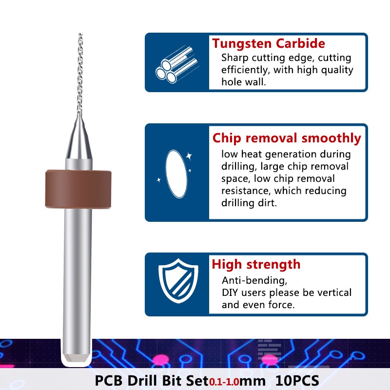 XCAN PCB Drill Bit 0.1-1.0mm Tungsten Carbide Mini Drill Bit for Circuit Board Printing