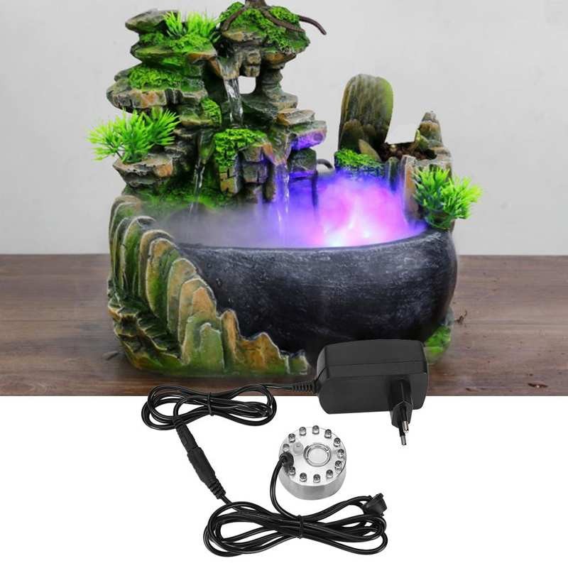 Mini Air Purifier Mist Maker Sprinkler Water Fountain Pond Mist Mist Maker With 12 Lights Landscape Decoration