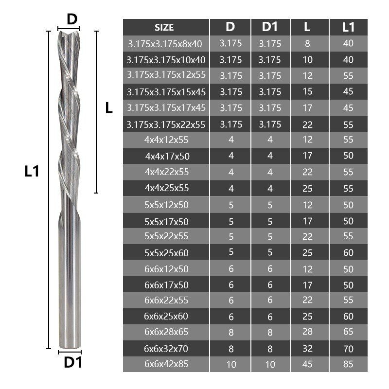 XCAN Left Hand Down Cutter 3.175/4/5/6mm Shank Spiral End Mill 2 Flute Carbide Milling Cutter for CNC Aluminum Cutting Milling B