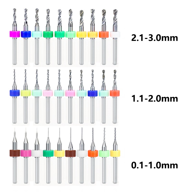 PCB Drill Bit 30pcs 0.1-1.0 1.1-2.0 2.1-3.0mm Set Micro Drill Gun for Drill PCB Circuit Board Carbide Drill Bit