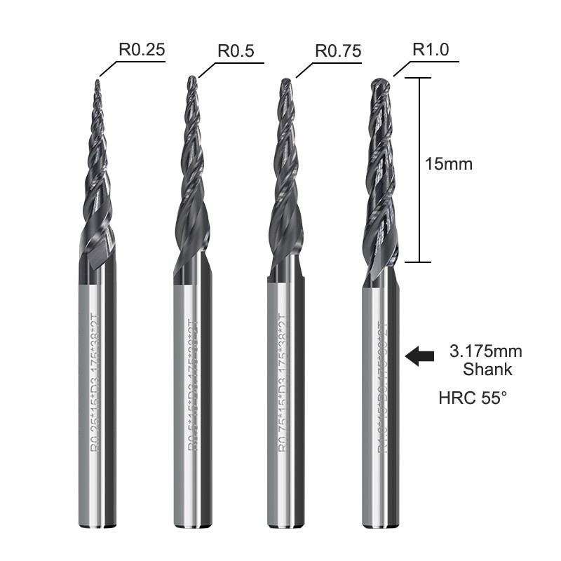 XCAN مستدق الكرة نهاية الأنف مطحنة 1 قطعة R0.25/R0.5/R0.75/R1.0 3.175 مللي متر عرقوب كربيد الخشب النقش بت CNC راوتر بت الطحن القاطع