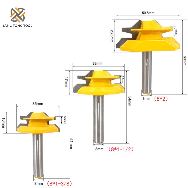 Milling Cutter 3pcs 45 Degree Lock Miter Router Bit 1/2 Medium Stock Miter Lock Milling Bit Wood Carving Knife Tenon LT102