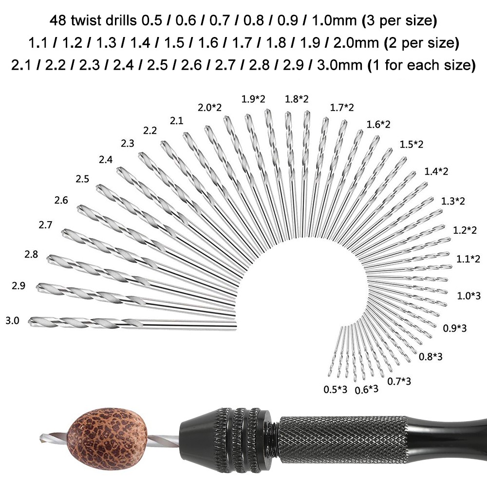 49pcs Precision Pin Vise Hobby Drill Bits With Model Twist Hand Drill Bits Set DIY Woodworking Tool Drill Accessories