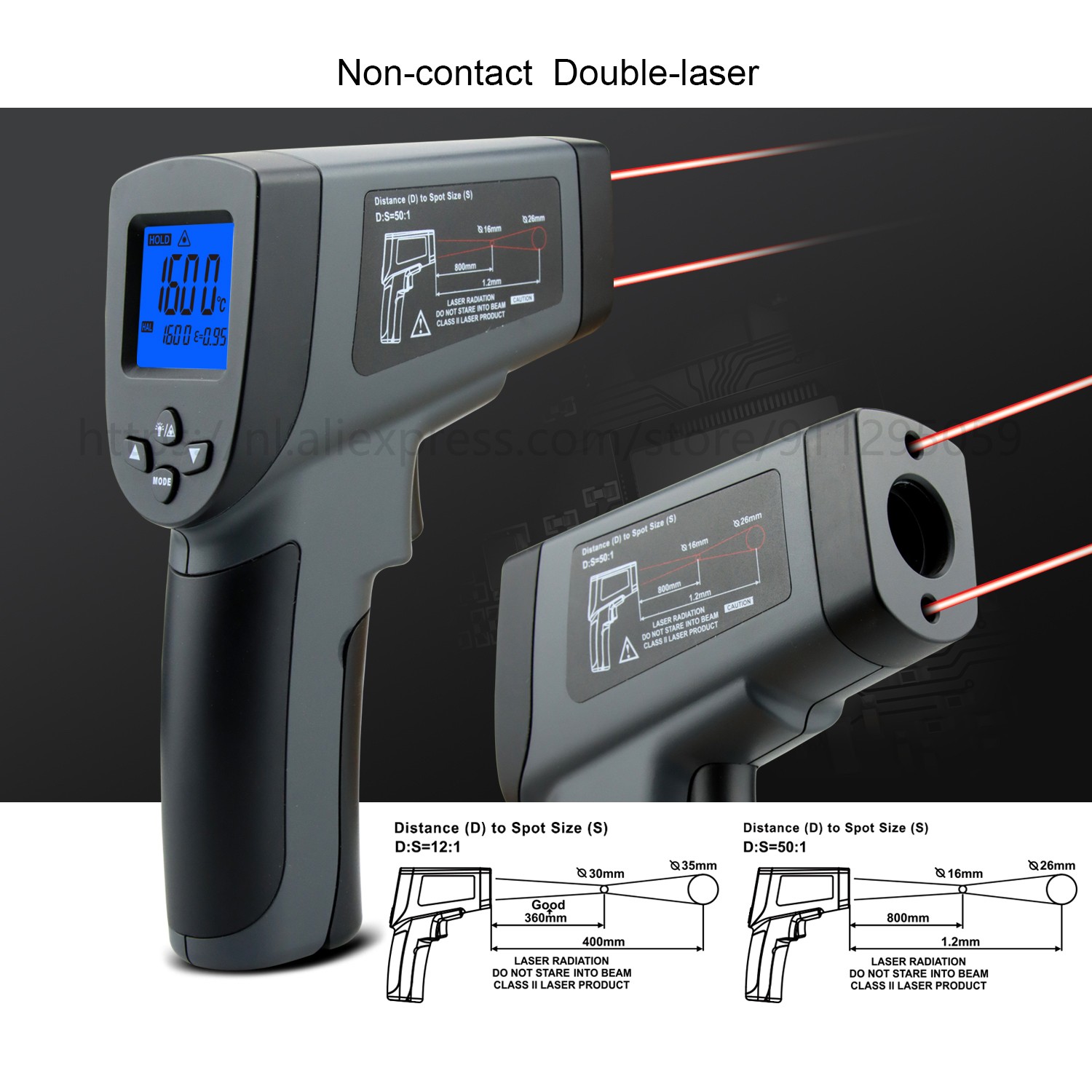 Kaemeasu Infrared Thermometer Professional 50:1 Dual Laser Multifunctional Industry Digital High Temperature Measuring Gun