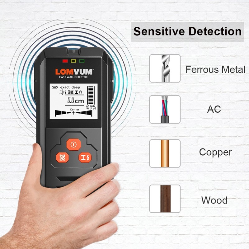 Iron, Copper, Wood Detector LOMVUM Wireless Metal Detector with High Quality LCD Display, Backlight, Depth Tracker, with Whistle