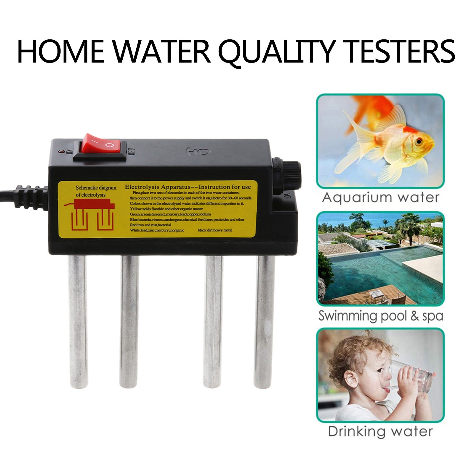 2pcs US/EU Electric Water Quality Test Electrolysis Iron Bar Water Tester Electrolyte Household Quick Water Water Quality Tester