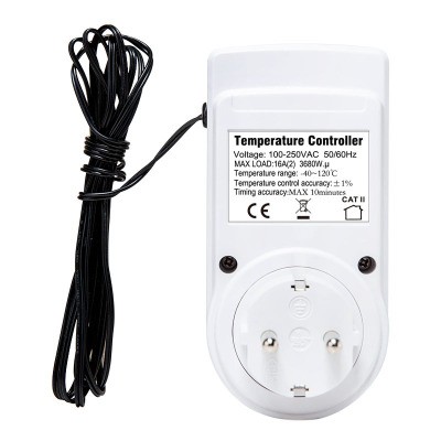 Digital temperature controller, EU socket, thermostat with timer, sensor, thermocouple probe