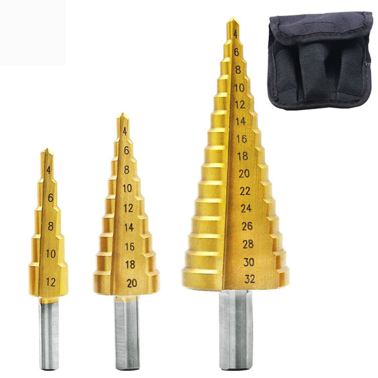 3-12mm 4-12mm 4-20mm Step Cone Drill Bit Hole Cutter Preferred Tool Hex Shank Step Drills Shank Coated Metal Drill Bit for Metal Wood