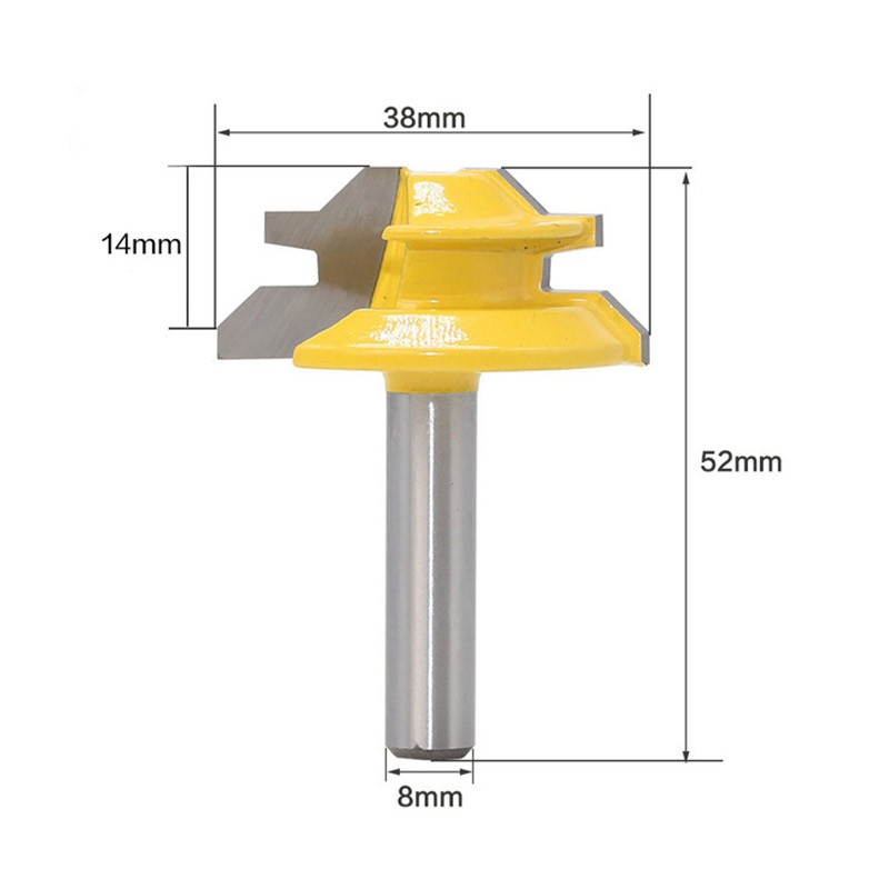 1/2" 1/4" 8mm Shank 45 Degree Lock Miter Router Bit 8*1-1/2 8*1-3/8 Tenon End Cutter Milling Tools for Woodworking