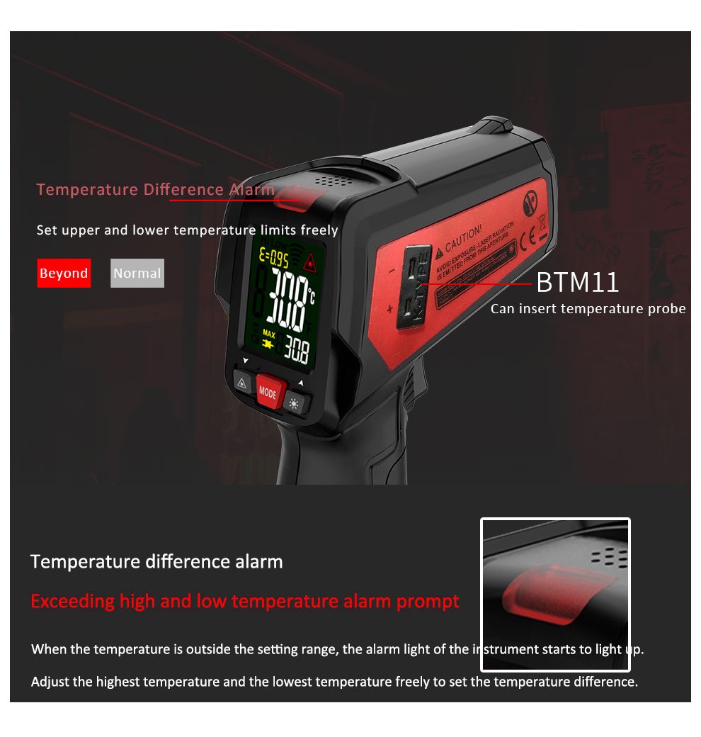 BSIDE BTM11 IR-LCD Digital Infrared Thermometer Color Screen Thermometer -50~580 Non-Contact Laser Thermometer