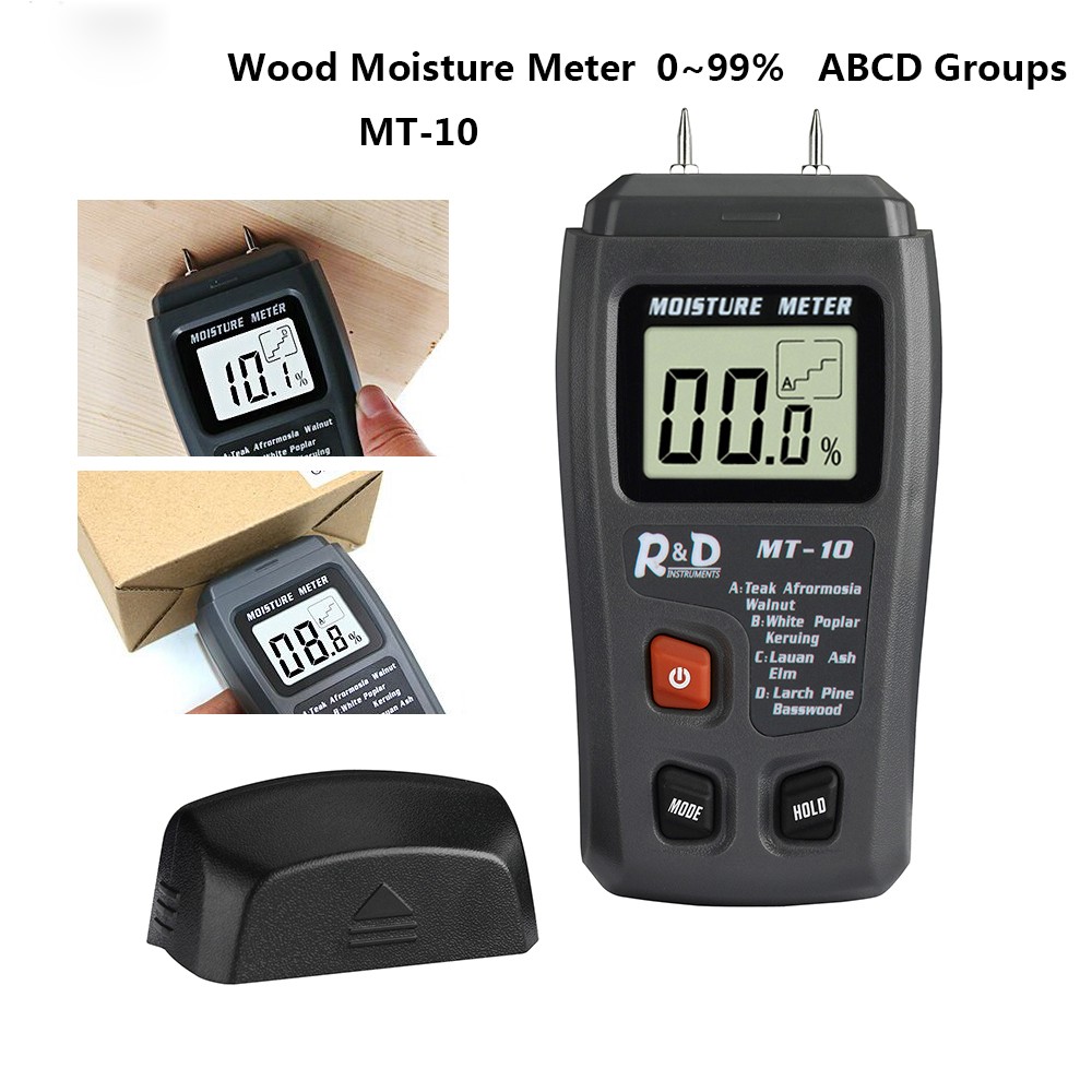 R&D MT10 Wood Hygrometer Hygrometer Timber Humidity Detector Tree Digital Density Tester Gray EMT01 Wood Humidity Tester