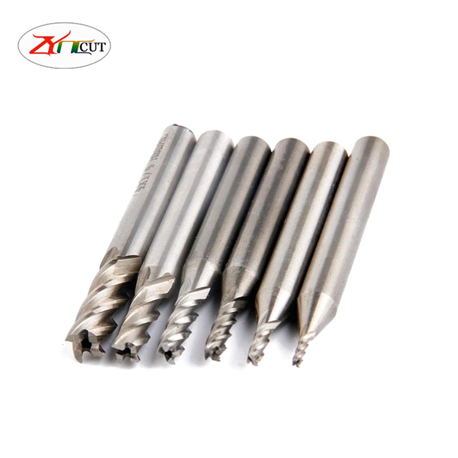 6pcs/set 1/16 3/32 1/8 5/32 3/16 1/4 inch High Speed ​​Steel 4 Flute English End Mill Cutter HSS Straight Shank Milling Cutter