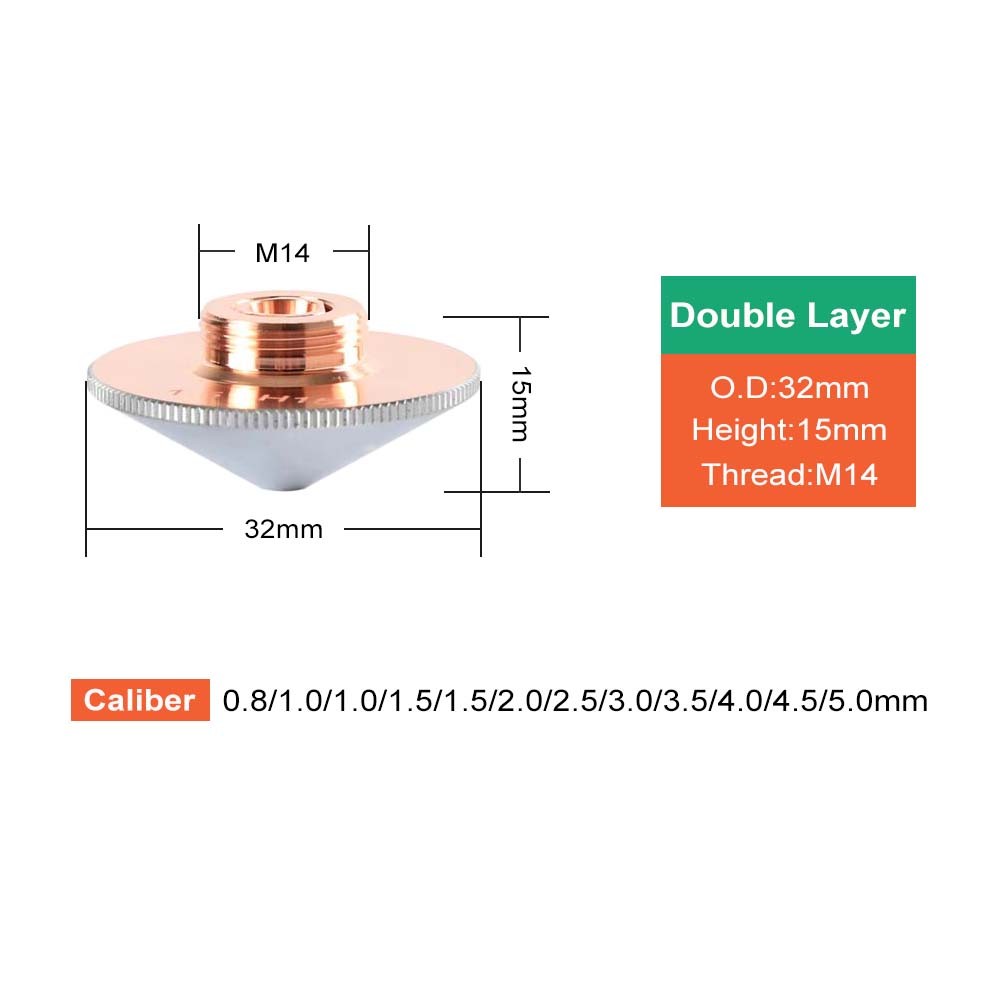 laser nozzle for raytool Dia.32mm caliber 0.8 - 5.0mm single layer/double layers fiber laser cutting heads