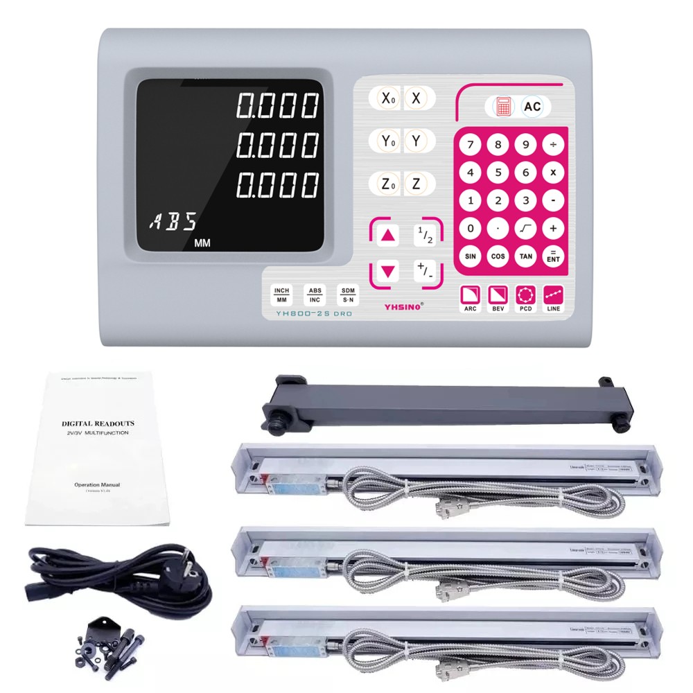 Full Set 3 Axis LCD Digital Readout DRO With 3 Pieces 0-1000mm Linear Glass Scale Encoder Sensor For Milling Lathe YH800-3S