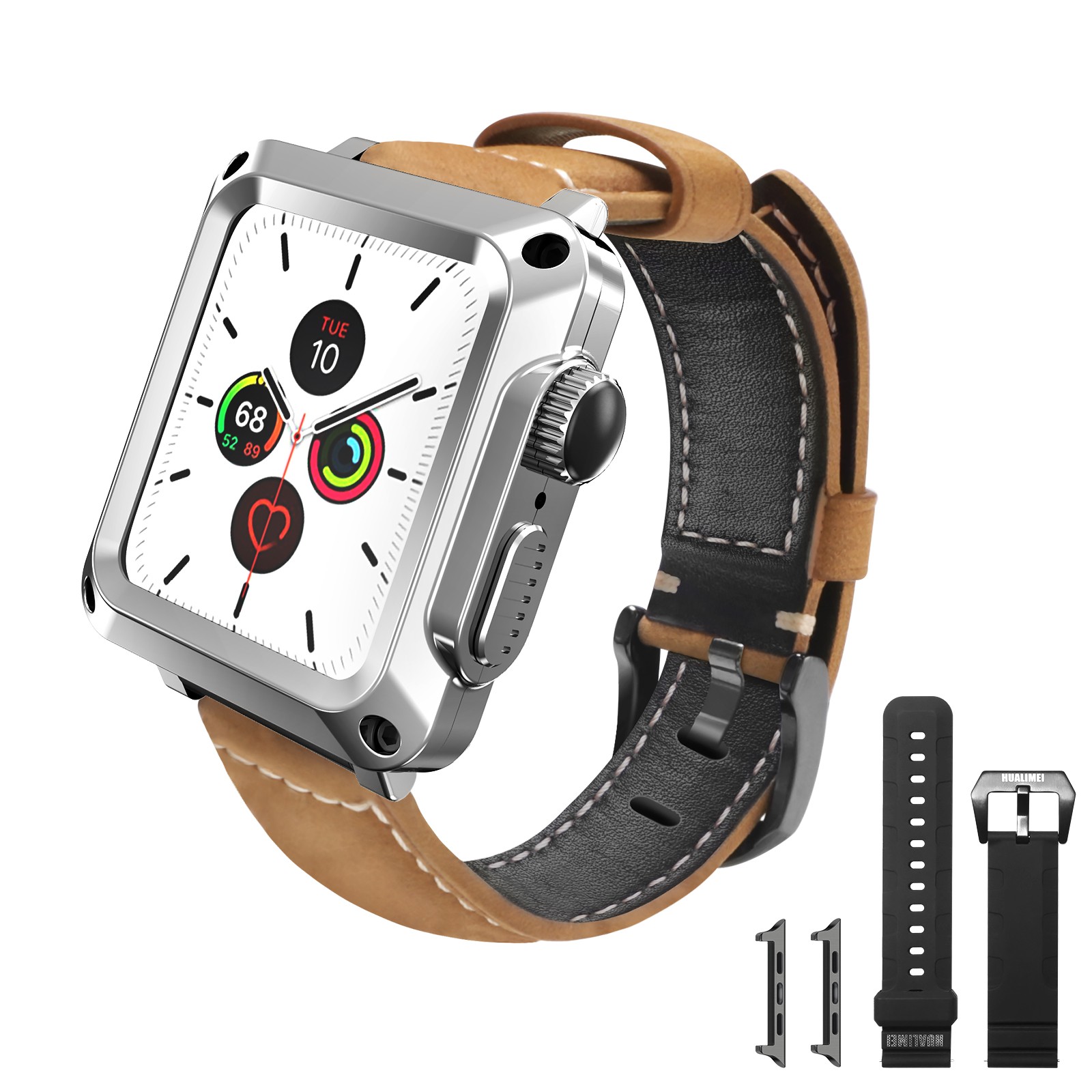 Bumper Case Genuine Leather Band for Apple Watch 6 SE 5 4 3 44mm 40mm Modification Tempered Film Kit for iWatch 42mm 38mm